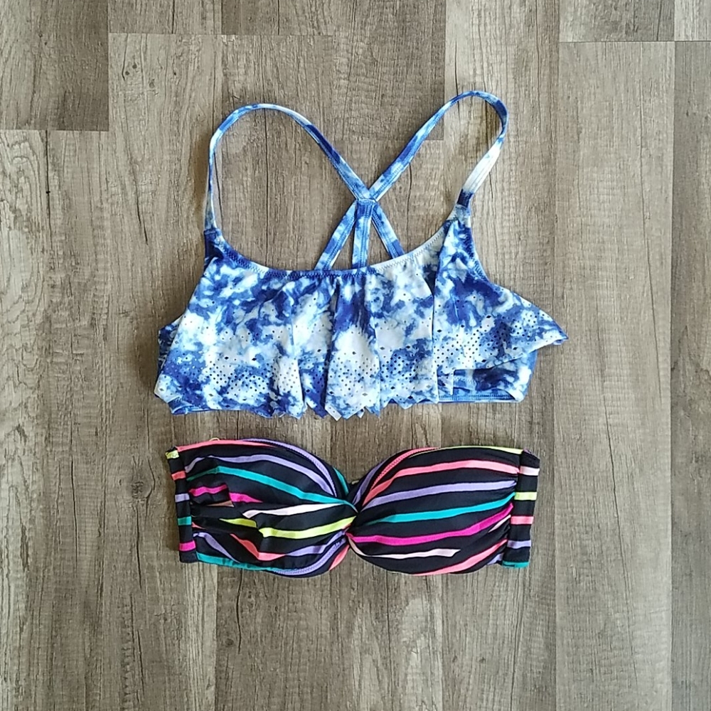 VS Pink Tie Dye and Striped Bikini Top Bundle M